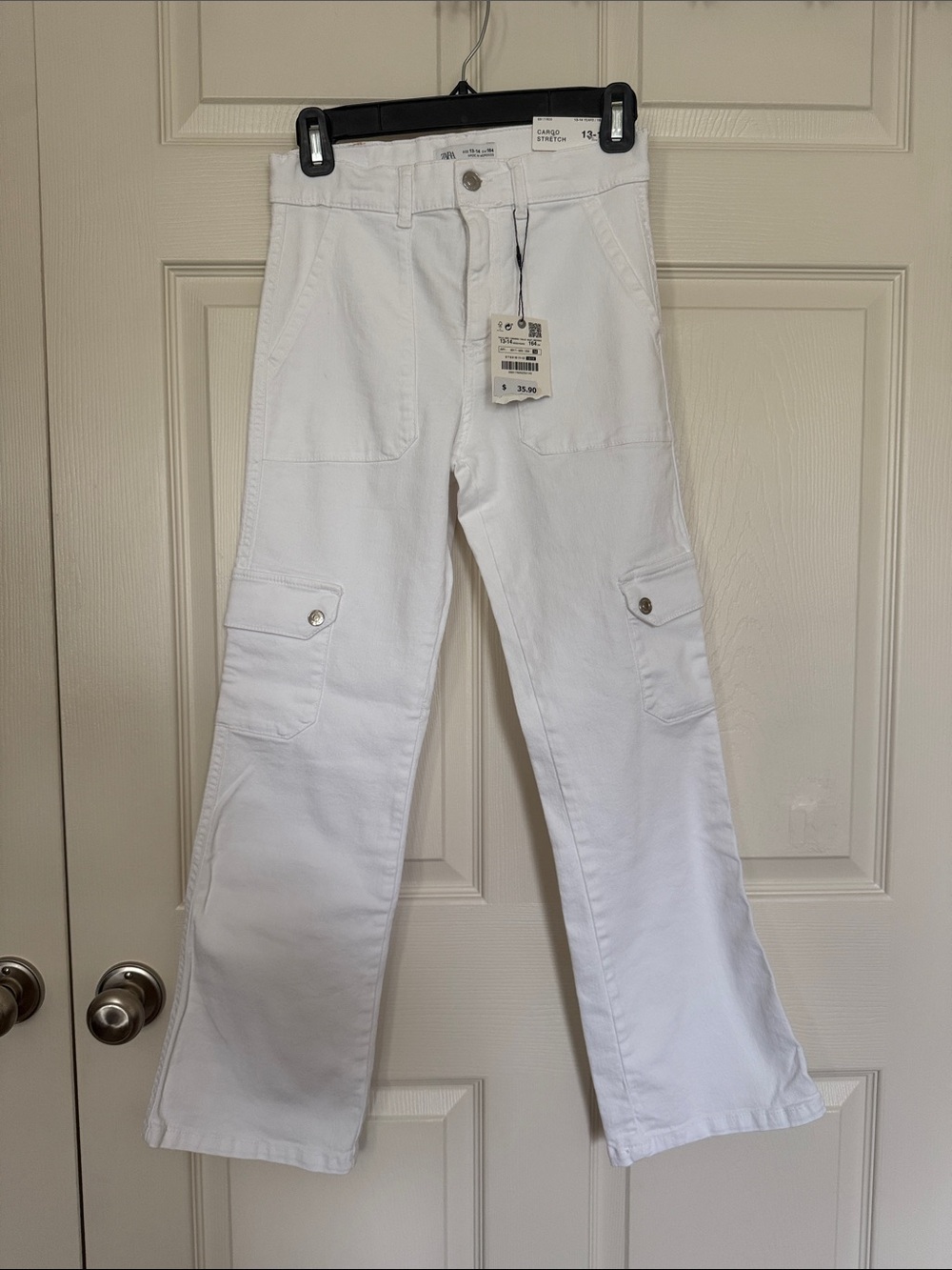 Zara White Cargo Stretch Pants Jeans
